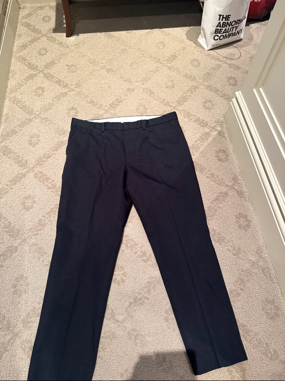 Men's Dark Navy Flat-Front Dress Pants